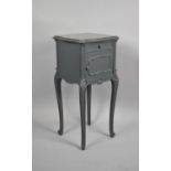 A French Bedside Cabinet, Painted Grey with Single Top Drawer Over Pot Cupboard on Extended Cabriole