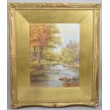 A Gilt Framed Watercolour Signed HN Morrison Depicting River Scene, 22x28cm