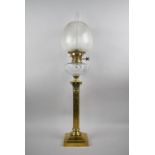 A Late Victorian Corinthian Column Oil Lamp with Acanthus Pedestal, Cut Glass Reservoir and Complete