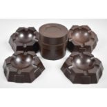 A Collection of Four Vintage Bakelite Hexagonal Ashtrays, Three with Strikers Together with a