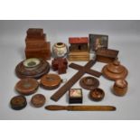 A Collection of Treen, Late 19th Century/20th Century Oak Cased Barometer (AF), Leather Mounted Tape
