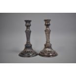 A Pair of Viner's Plate on Copper Candlesticks with Weighted Bases, 19.5cm high