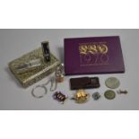 A Small Collection of Costume Jewellery, Miniature and Enamelled Badges, Wine Saver Corks, Coin