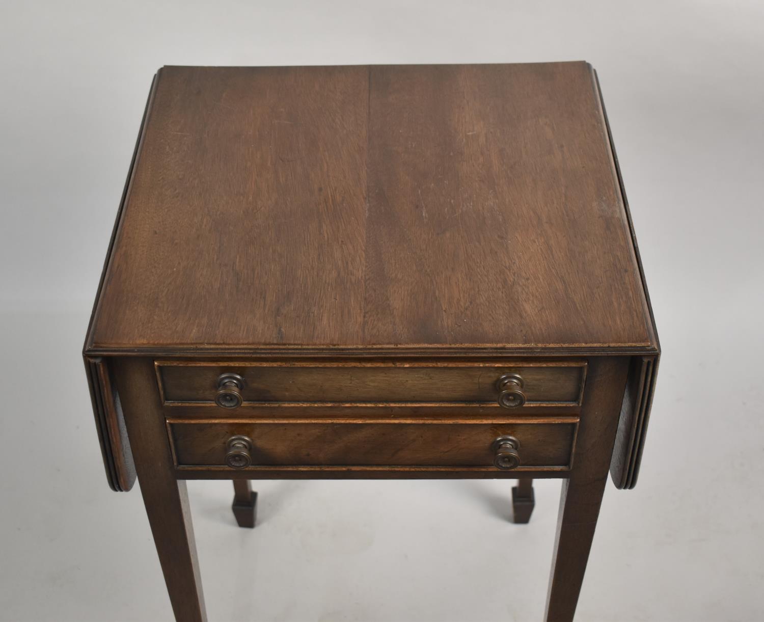 A Reproduction Drop Leaf Work Table with Two Drawers, 43cm Wide when Closed and 70cm high, Square - Image 2 of 2