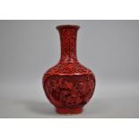 A Modern Chinese Cinnabar Lacquer and Brass Vase with Floral Decoration, 21cm high