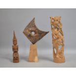 A Collection of Far Eastern Carved Wooden Figural and Sculptural Ornaments, Tallest 44cm high