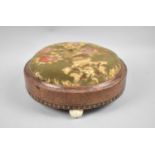 A Late Victorian Circular Footstool with Ceramic Ball Feet, 27cm Diameter