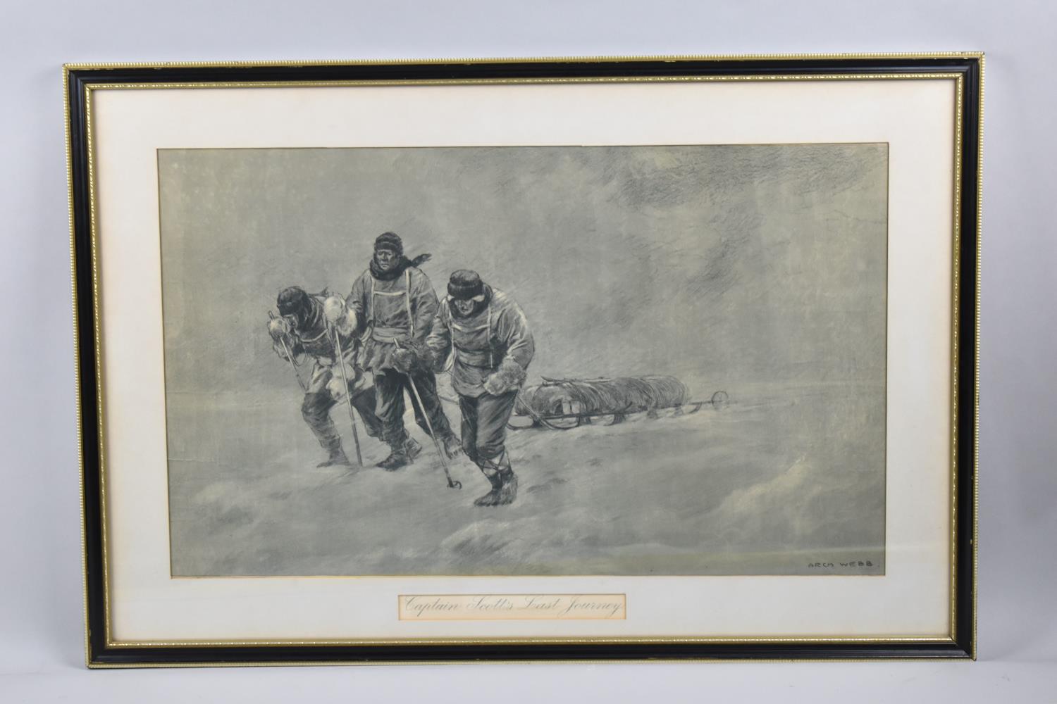 A Framed Print, Captain Scott's Last Journey After Arch Webb, 53x32cm