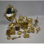 A Collection of Various Brass to Comprise Coffee Pot, Cruet, Table Mirror (Glass Requires Attention)