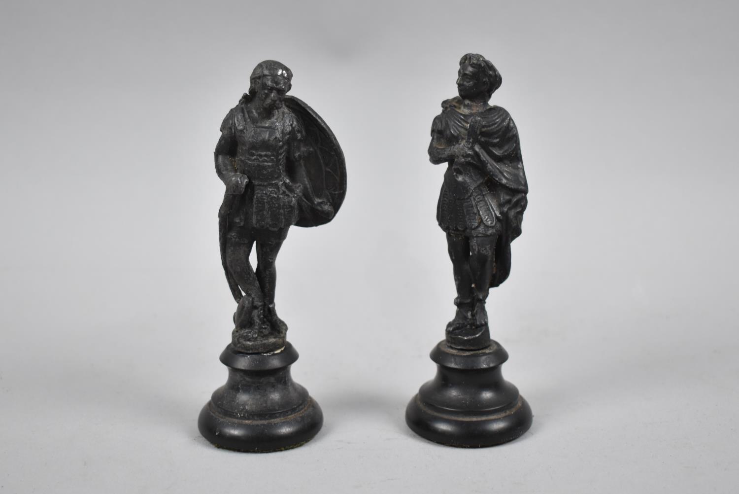 A Pair of Grand Tour Cast Lead Sculptures, Caesar with Scroll and Warrior Carrying Shield, Each 12cm