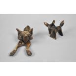 A Novelty Brass Door Knocker in the Form of a Fox Mask Together with a Continental Study of a