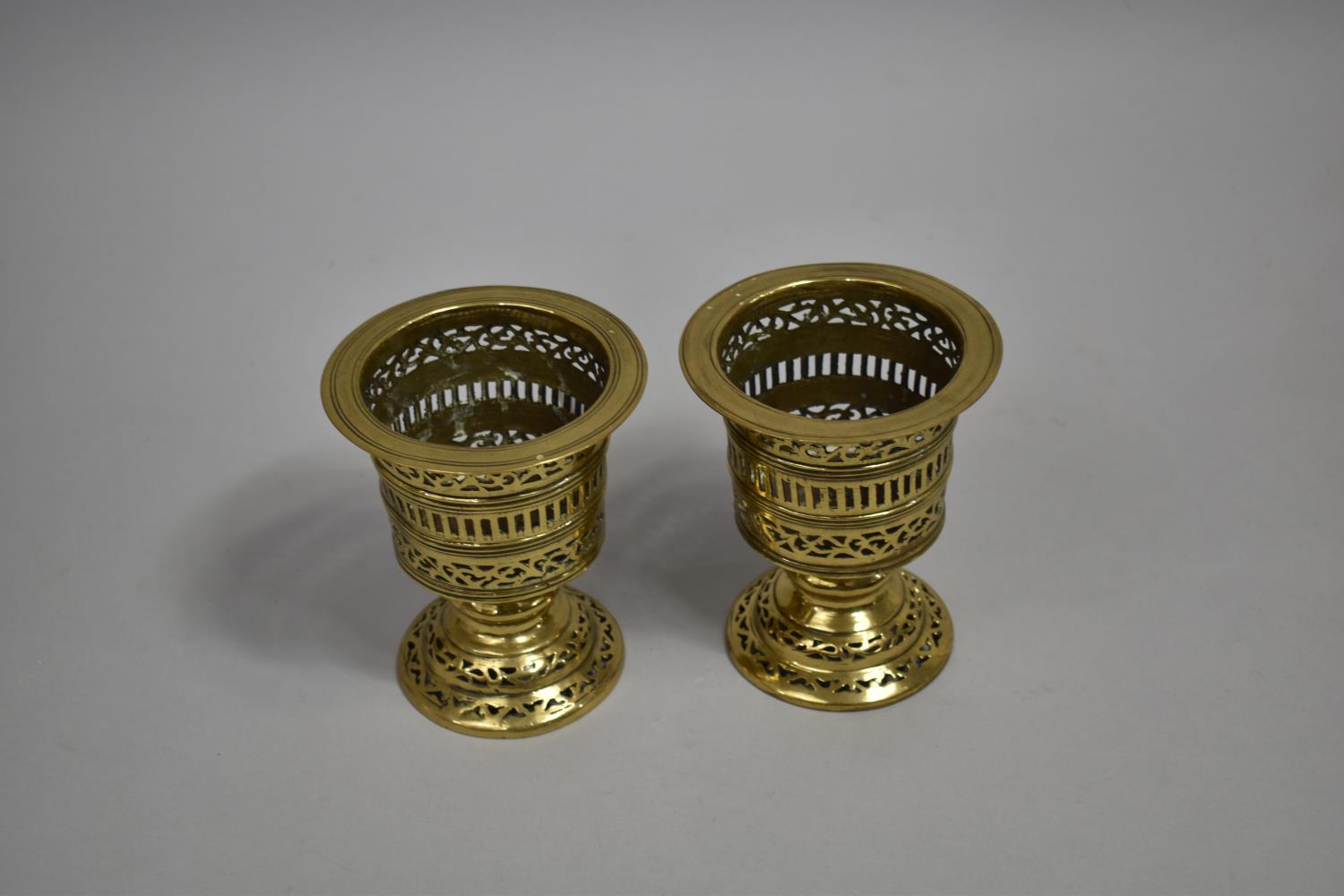 A Pair of Late 19th/ Early 20th Century Brass Pierced Circular Stands on Stepped Bases, 11cm - Image 2 of 2