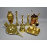 A Collection of Brass Items to Comprise 19th Century Bellows, Vases, Candle Sticks etc, Various