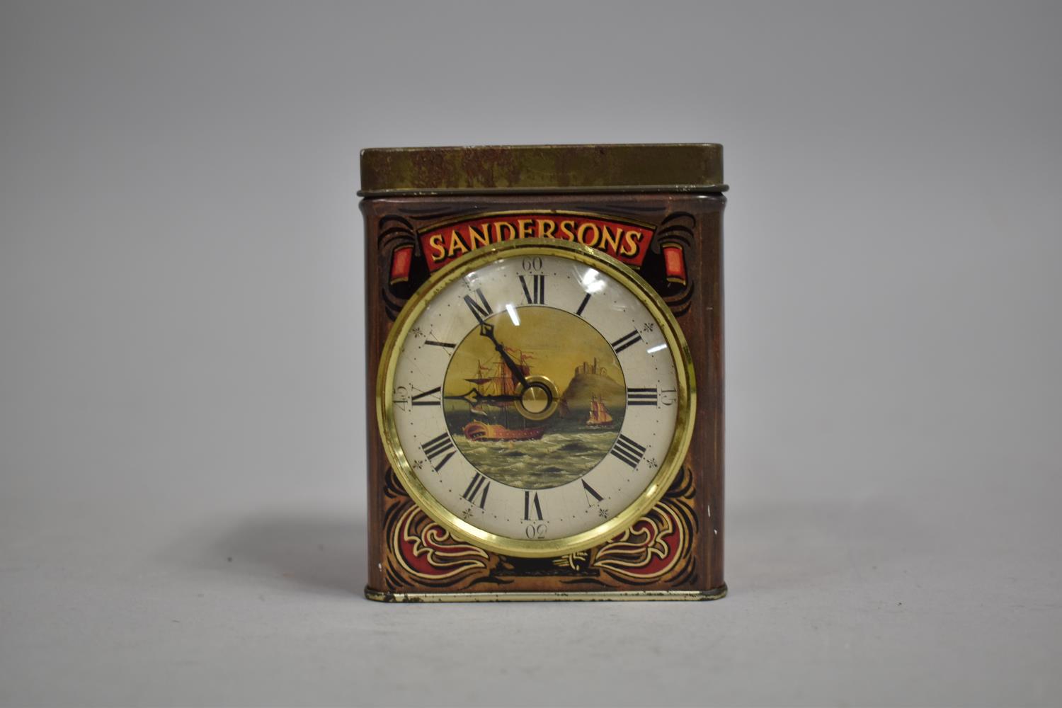 A Novelty Tea Caddy with Clock Mounts, Complete with Caddy Spoon and Original Printed - Image 2 of 3