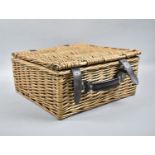 A Wicker Picnic Basket, Contents Incomplete, 34cm Square and 16cm high