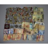 A Collection of Vintage Foreign Banknotes and Mixed Coinage
