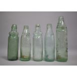 A Collection of Five Vintage Glass Bottles to Include Codd Neck Examples etc to Comprise Hilton &