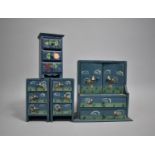 A Collection of Four Miniature Chests all with Painted Decoration, Flowers and Chickens, Tallest