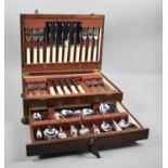 A Mid 20th Century Oak Canteen of Cutlery with Base Drawer Containing Mixed Sets of Silver Plated