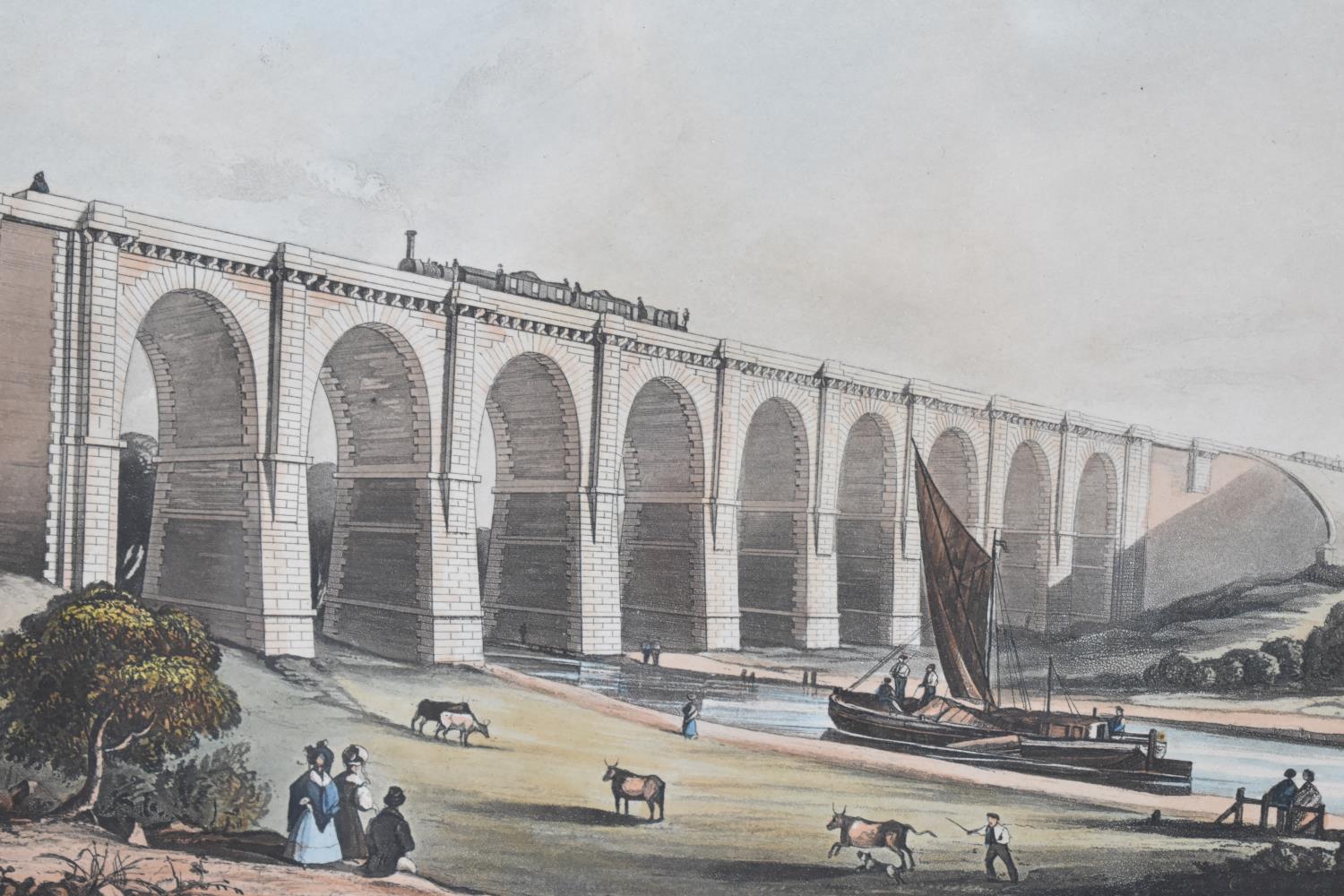 A Framed Coloured Engraving, Viaduct Across the Sankey Valley After Bury, 25x20cm - Image 2 of 2