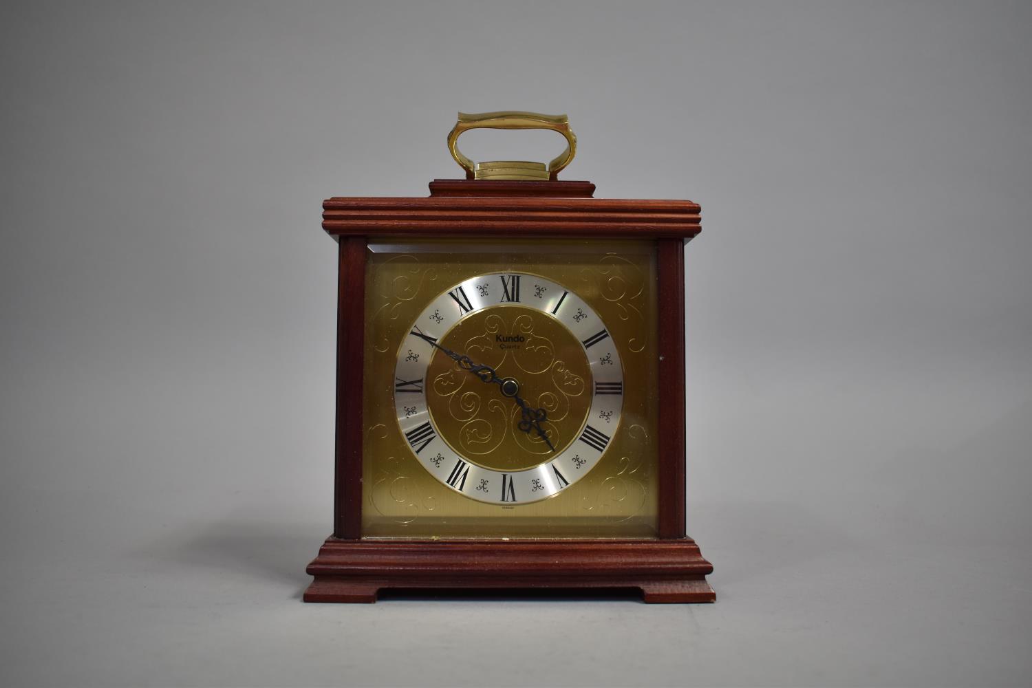 A Modern Kundo Brass Mounted Mantle Clock with Quartz Movement, 17cm wide