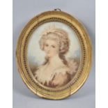 A Gilt Framed Oval Miniature Print, Portrait of the Wife of Sir John Sinclair after Cosway, 17x14cm