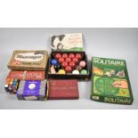 A Collection of Vintage Games, Snooker Ball Set, Tennis and Golf Balls etc