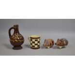 Two Glazed Stoneware Piggy Banks, Treacle Glazed Jug and a 19th Century Glazed Tankard