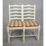 A Modern White Painted Bench Seat in the Form of Two Ladder Back Chairs