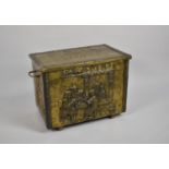 A Large Mid 20th Century Pressed Brass Two Handled Log Box with Hinged Lid, the Sides Decorated with