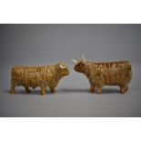 A Pair of Treacle Glazed Scottish Studies of Highland Cattle, the Larger with Horn Glued