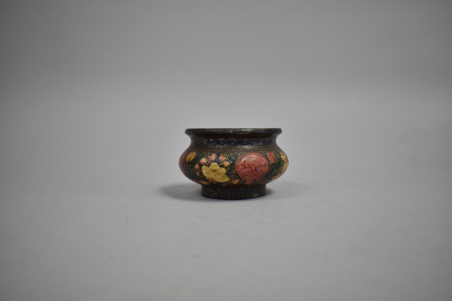 A Small Kashmiri Circular Pot of Baluster Form, 9cm Diameter