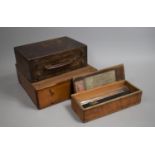 A Vintage Wooden Whisky Box with Hinged Lid, Two Division Wooden Case and a Wooden Cased Hydrometer