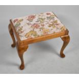 A Tapestry Topped Walnut Dressing Table Stool on Cabriole Supports, 50cm wide