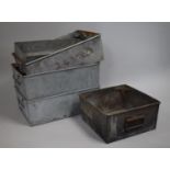 A Collection of Four Galvanized Tote Trays, Most 45x30cm