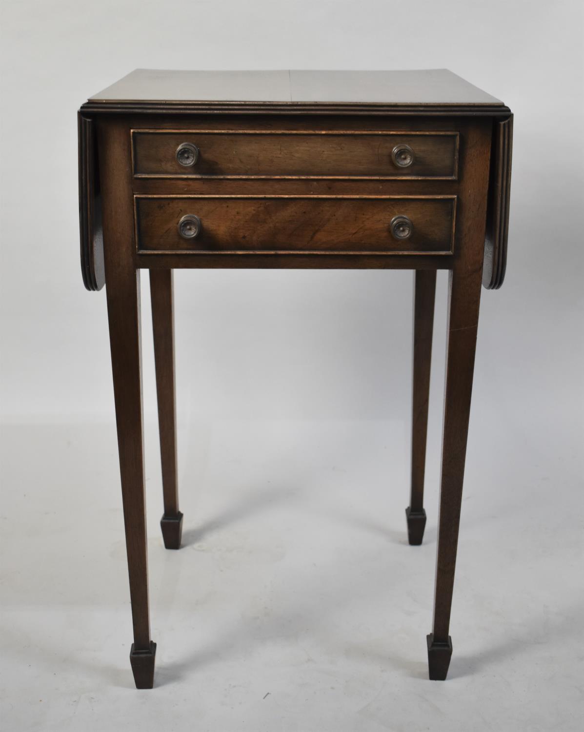 A Reproduction Drop Leaf Work Table with Two Drawers, 43cm Wide when Closed and 70cm high, Square