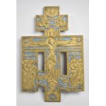 A 19th Century Cast Brass and Blue Enamel Russian Icon with Foliate Decoration to Reverse, 23cm high