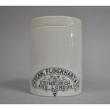 A White Glazed Transfer Printed Cylindrical Chemists Apothecary Jar and Lid for Duncan Flockhart &