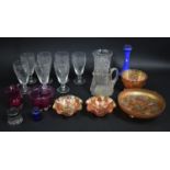 A Collection of Late 19th Century and 20th Century Glass to Comprise Cranberry Glass Bowl and Jug,