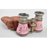 A Pair of Late Victorian Pink Enamelled Opera Glasses, with Carry Bag but Condition Issues