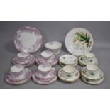 An Edwardian Purple Floral Transfer Printed Tea Set with Gilt Borders to Comprise Slop Bowl, Four