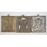 A Collection of Three Early Russian Brass Travelling Icon Sections, Madonna and Child and Bishop,