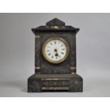 A Late 19th Century French Black Slate and Marble Mantle Clock of Architectural Form, 24cm wide