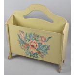 A Hand Painted Wooden Two Division Magazine Rack with Floral Decoration, 40cm wide