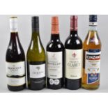 A Collection of Five Bottles of Mixed Wines and Cinzano