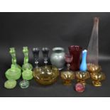 A Collection of Various Coloured Glass to Include Mid 20th Century Part Green Glass Dressing Table