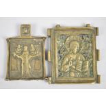 Two Sections from Russian Travelling Icons, Probably 19th Century, Largest 8cm high Decorated in