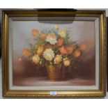 A Gilt Framed Oil on Canvas by Robert Cox, Basket of Flowers, 49x39cm