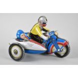 Two Modern Clockwork Tinplate Motorcycle and Sidecar Toys