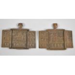 Two Early Russian Brass Triptych Travelling Icons, One Inscribed for 16th Century and Both with